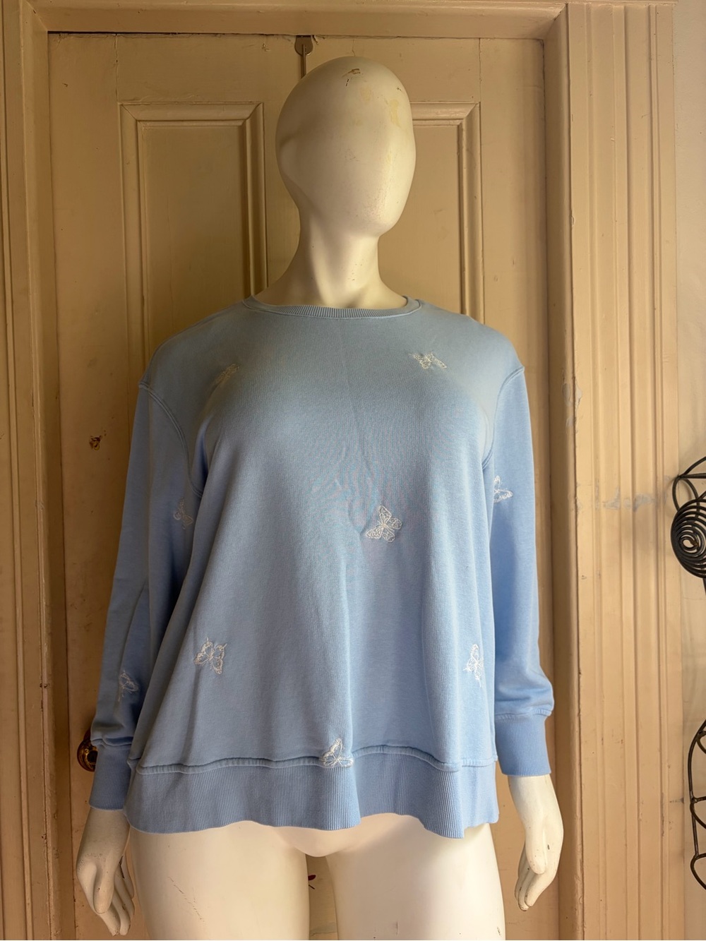 Jane and Delancey Light Blue Embroidered Butterfly Sweatshirt